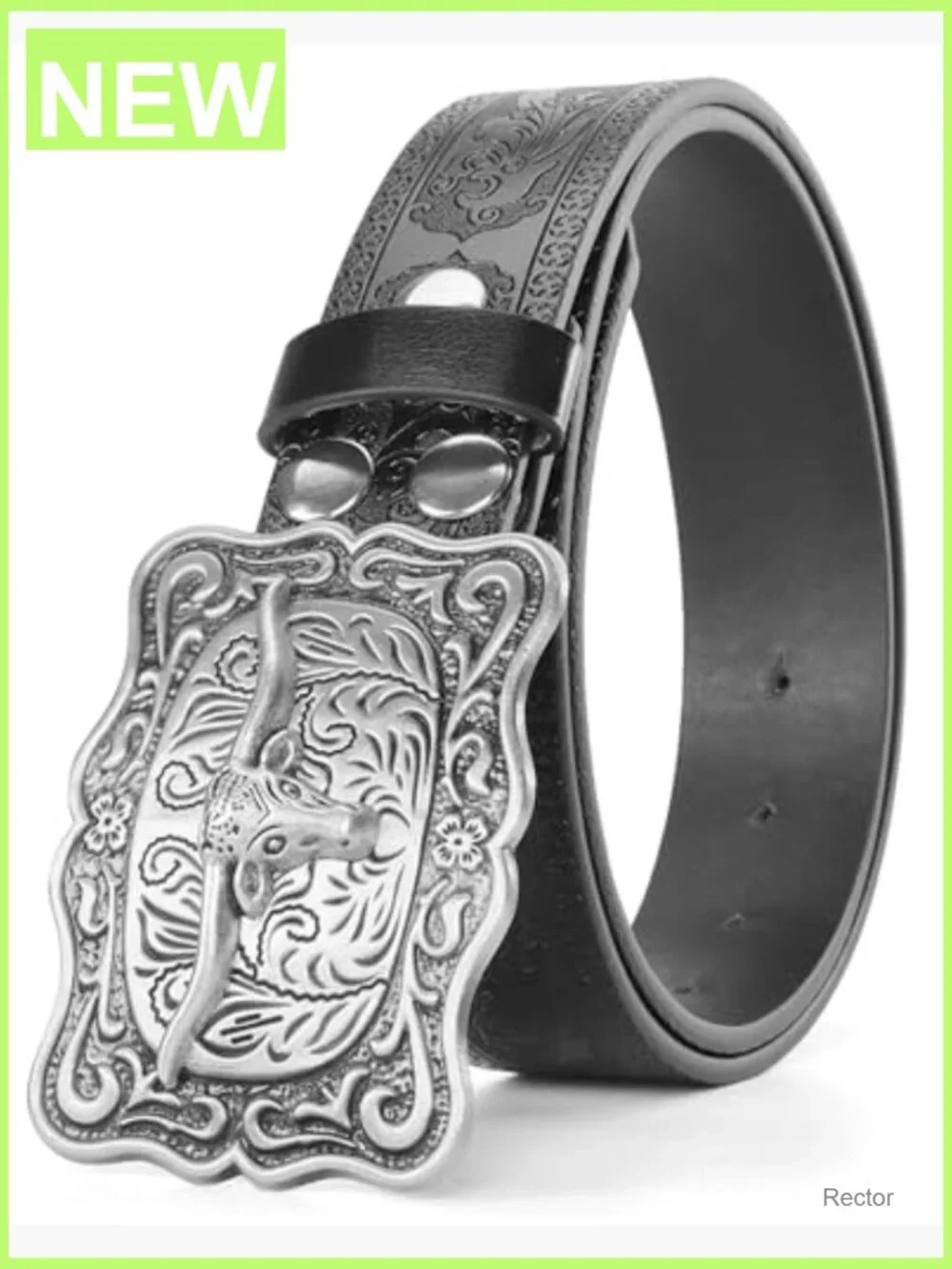 Western Cowgirl Belt Embossed PU Leather Bull Head Buckle Adjustable 27-41